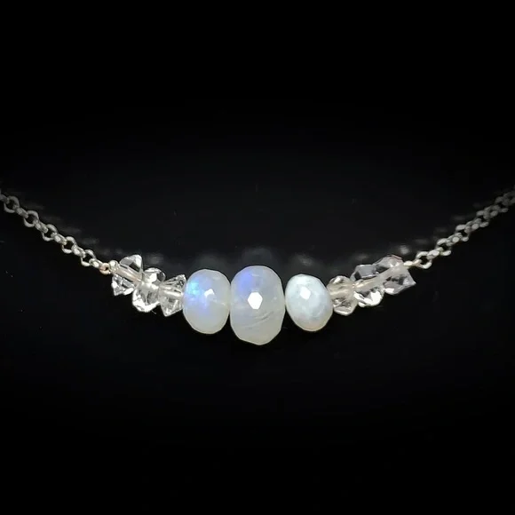 Moonstone & Herkimer Diamond Chocker Necklace! SALE! - Picture 2 of 8